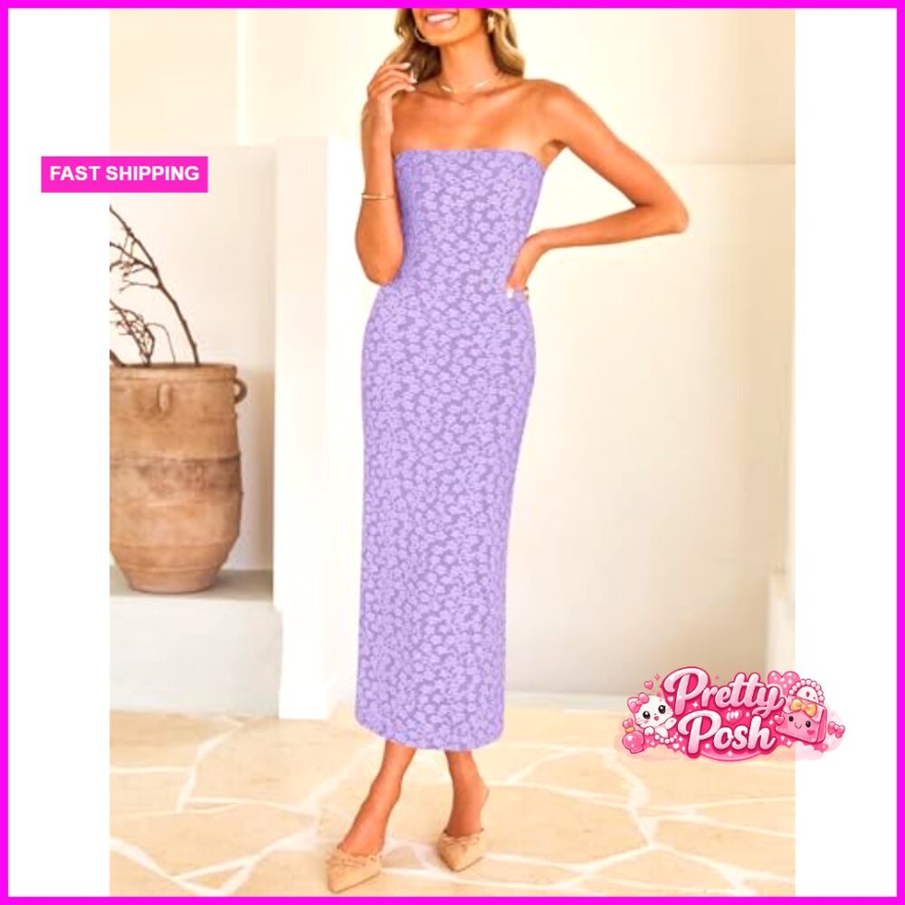 Polyester Elastane Strapless Bodycon Midi Dress O… - image 2